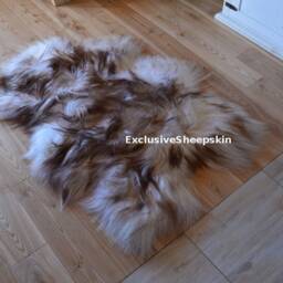 Icelandic White-Brown Genuine Sheepskin Lambskin Sheep Skin Rug Pelt Long Wool Soft Throw, Schaffell, Hygge - thumbnail 3