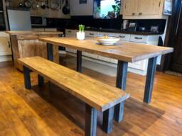 Handmade Chunky Wood Dining Table With Steel Legs, Kitchen - thumbnail 1