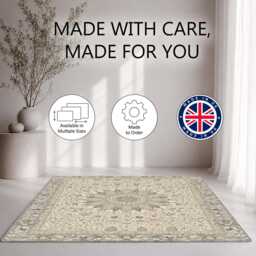 Grey Beige Ornate Floral Medallion Rug Non-Slip Soft Area Carpet Bedroom Living Room Hallway Mat Decor - Made in UK - thumbnail 2