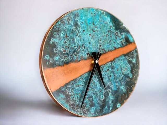 Farmhouse Copper Clock - Patina Wall Art Rustic Decor Gift For Her L - image 1