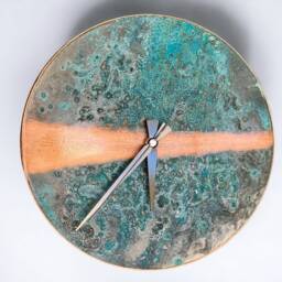 Farmhouse Copper Clock - Patina Wall Art Rustic Decor Gift For Her L - thumbnail 3