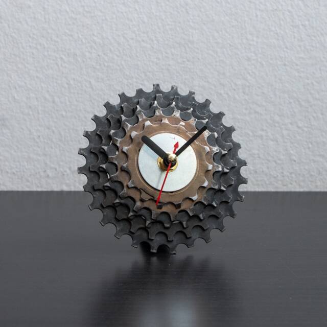 Industrial Clock, Metal Designer Original Desk Unique Modern Gear Cyclist Gift, Gift - image 1