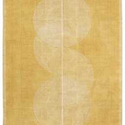 Forest Handmade Cotton Rug - 5x6 Feet Beige Block Printed Dhurrie - thumbnail 2