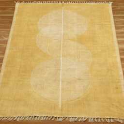 Forest Handmade Cotton Rug - 5x6 Feet Beige Block Printed Dhurrie - thumbnail 3