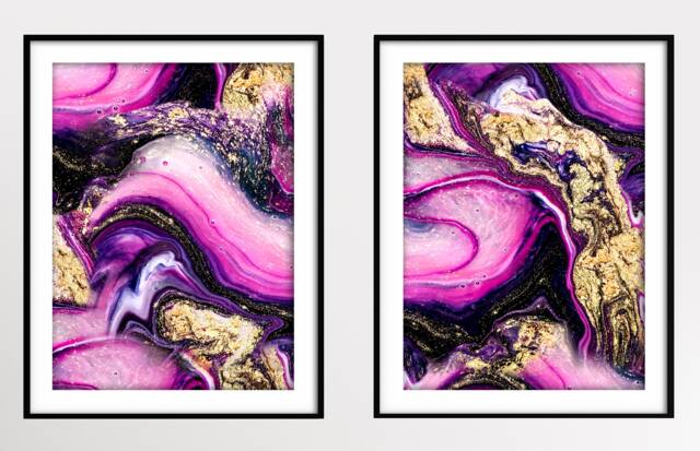 Pink Purple Gold Marble Art Print Abstract Liquid Painting - image 1