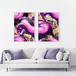 Pink Purple Gold Marble Art Print Abstract Liquid Painting - thumbnail 2