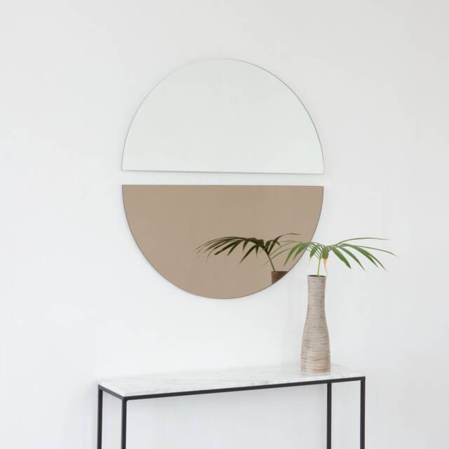 Set Of 2 Luna??? Half-Moon Silver + Bronze Tint Minimalist Frameless Mirrors - Large, Xl - image 1