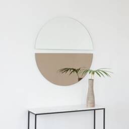 Set Of 2 Luna??? Half-Moon Silver + Bronze Tint Minimalist Frameless Mirrors - Large, Xl - thumbnail 1