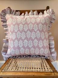 Pink Oak Leaf Frilled Cushion Cover, Handmade Throw Pillow, Farmhouse Decor - thumbnail 1