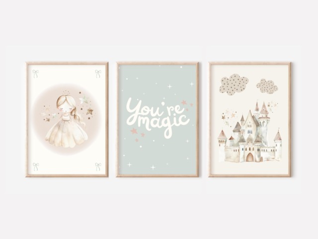 Set Of 3 Pastel Princess, Castle You're Magic Prints. Perfect For A Girls Room, Nursery Or Playroom - Unframed - image 1