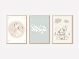 Set Of 3 Pastel Princess, Castle You're Magic Prints. Perfect For A Girls Room, Nursery Or Playroom - Unframed - thumbnail 1