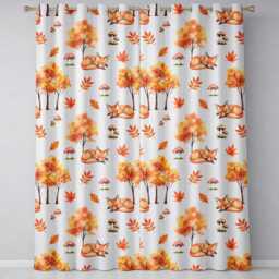 Cute Autumn Fox Leaves Mushrooms Watercolor Neutral Cream Seamless Pattern Readymade Eyelet Ring Top Thermal 100% Blackout Curtains - thumbnail 2