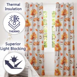 Cute Autumn Fox Leaves Mushrooms Watercolor Neutral Cream Seamless Pattern Readymade Eyelet Ring Top Thermal 100% Blackout Curtains - thumbnail 3