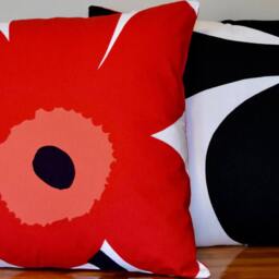 Red Marimekko Pillow Case, Handmade, Kaivo Pattern 12x20 Inches - 30x50cm - thumbnail 3