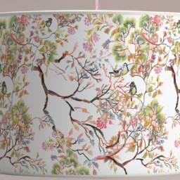 Japanese-style Cherry Blossom Lampshade, Zen Light Fixture With Colorful Birds, Pastel Spring Available in Lampshade & Pendant - thumbnail 3