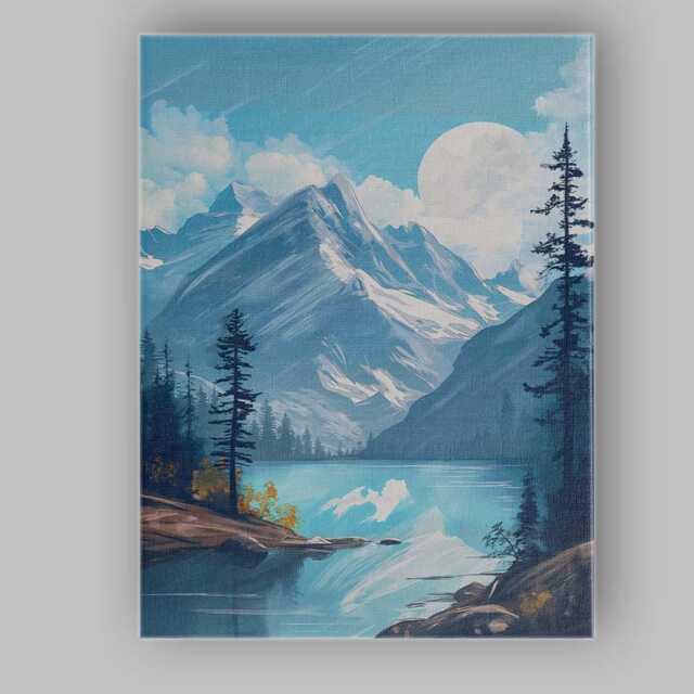Snow Capped Mountain Lake Scenic Landscape Painting Canvas Wall Art Print Decor Picture Ready To Hang - image 1