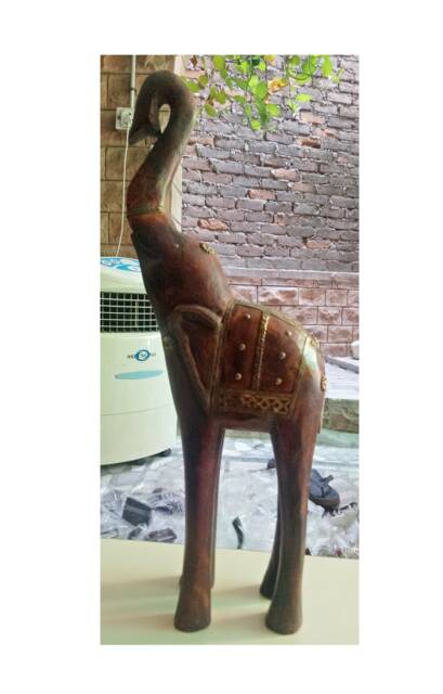 Wooden Elephant Natural Wood Animal Craft - Indian Decor - image 1