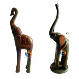 Wooden Elephant Natural Wood Animal Craft - Indian Decor - thumbnail 2