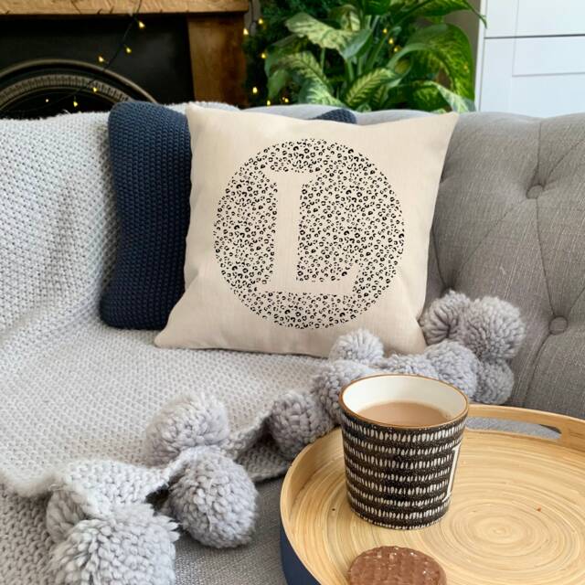 Personalised Leopard Initial Cushion