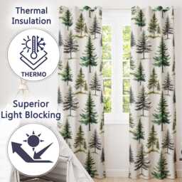 Pine Tree Forest Evergreen Woodland Nature On Light Grey Seamless Pattern Readymade Eyelet Ring Top Thermal 100% Blackout Curtains - thumbnail 3