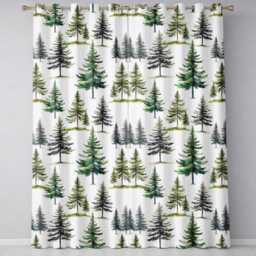 Pine Tree Forest Evergreen Woodland Nature On Light Grey Seamless Pattern Readymade Eyelet Ring Top Thermal 100% Blackout Curtains - thumbnail 2