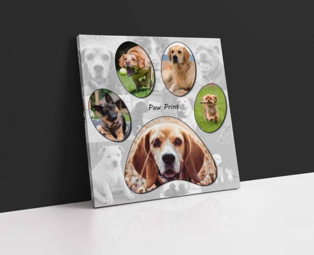 Custom Pet Memorial Canvas - Personalized Dog Cat Paw Photo Collage Wall Art Gift - image 1