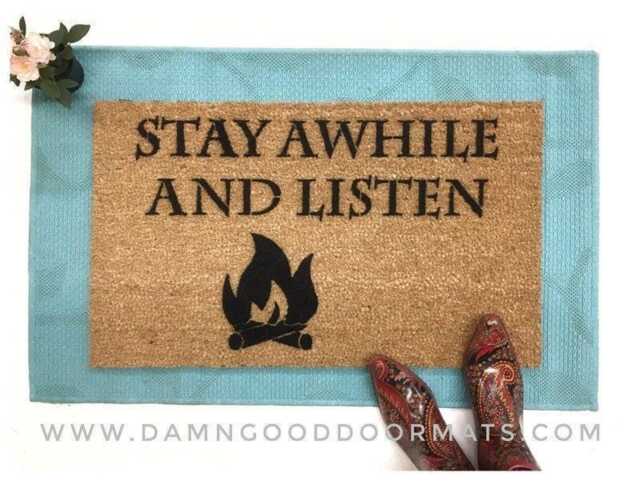 Stay Awhile & Listen Diablo Conversations Of Deckard Cain Campfire Doormat -Novelty Geek Stuff Fan Art - image 1