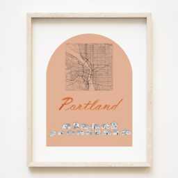 Portland Streetscape + Map Drawing Bungalows Oregon City Plan - Art Print Wedding Realtor Moving Gift Souvenir Local Decor Travel Wall - thumbnail 1