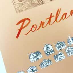 Portland Streetscape + Map Drawing Bungalows Oregon City Plan - Art Print Wedding Realtor Moving Gift Souvenir Local Decor Travel Wall - thumbnail 3