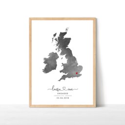 UK Map Print, Engagement Personalised Gift, Destination Travel Map, Watercolour Wedding Gift - thumbnail 1