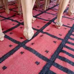 Handwoven Wool Jute Checked Kilim Rug - Modern Grid For Living Room, Bedroom & Office - thumbnail 2