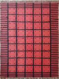 Handwoven Wool Jute Checked Kilim Rug - Modern Grid For Living Room, Bedroom & Office - thumbnail 1