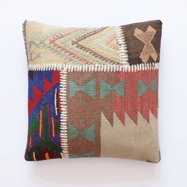 Patchwork Kilim 18x18 Pillow Cover Kelim Kussen Handira Cushion Large Cushions Anatolian 45x45 - image 1