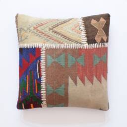 Patchwork Kilim 18x18 Pillow Cover Kelim Kussen Handira Cushion Large Cushions Anatolian 45x45 - thumbnail 1