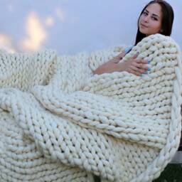Chunky Knit Blanket Merino Wool Arm Chunky Giant Cozy Throw Christmas Gift - thumbnail 3