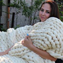 Chunky Knit Blanket Merino Wool Arm Chunky Giant Cozy Throw Christmas Gift - thumbnail 2