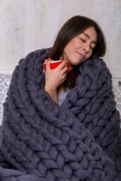 Chunky Knit Blanket Merino Wool Arm Chunky Giant Cozy Throw Christmas Gift - thumbnail 1
