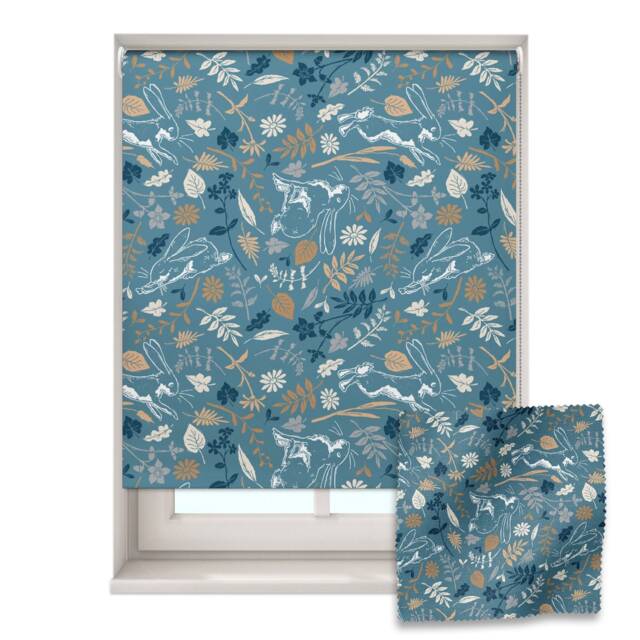 Dark Blue Woodland Hares Roller Blind, Nursery Roller Blind, Guess How Much I Love You, Made To Measure, Blackout Blind - image 1