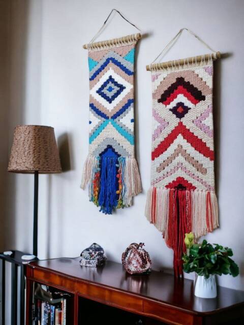 Handmade Woven Tapestry Geometric Textile Wall Art - image 1