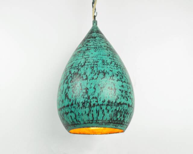 Copper Teardrop Pendant Light - Hammered Verdigris Hanging Lamp Kitchen Island Fixture - image 1