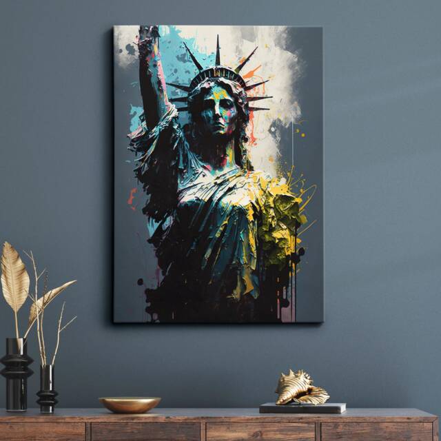 statue Of Liberty New York Usa Abstract America Modern Painting Wall Art, Framed Canvas Poster Print, Home/Office Room Decor, Gifts - image 1