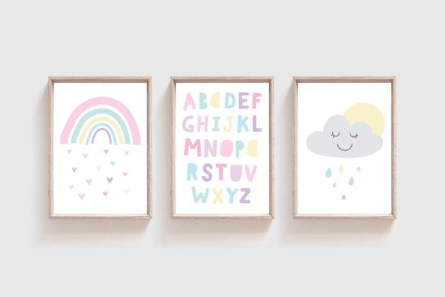 Set Of 3, Girls Nursery Prints, Bedroom Decor, Wall Art, Pastel, Toddler Bedroom, Playroom, Art - image 1