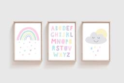 Set Of 3, Girls Nursery Prints, Bedroom Decor, Wall Art, Pastel, Toddler Bedroom, Playroom, Art - thumbnail 1
