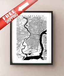 Philadelphia, Pennsylvania Map - Black & White Wall Art, Art Poster, Modern Home Decor - thumbnail 1