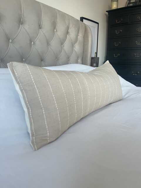 Neutral Stripe Bolster Pillow Cover Earth Tones Hmong Cushion, Sand Beige Throws - image 1