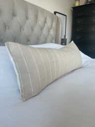Neutral Stripe Bolster Pillow Cover Earth Tones Hmong Cushion, Sand Beige Throws - thumbnail 1