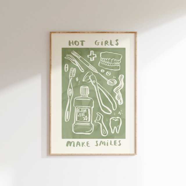 Hot Girls Make Smiles Dentist Wall Print - Healthcare Illustration Nhs Poster Dentistry Art Teeth Gift Idea Gifts For - image 1