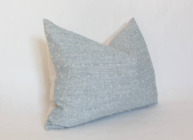 Light Blue Lumbar Throw Pillow, Dotted Lumbar, Pale Textured Sofa Cushion Cover, Chambray Pillow Case -- Dot - image 1
