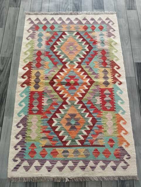 Kilim Rug Classic, Handmade Artisan Afghan Turkish Persian Rug, Navajo Moroccan Bohemian Flatweave, Natural Wool Multicolour 127x81 cm - image 1
