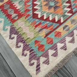 Kilim Rug Classic, Handmade Artisan Afghan Turkish Persian Rug, Navajo Moroccan Bohemian Flatweave, Natural Wool Multicolour 127x81 cm - thumbnail 3